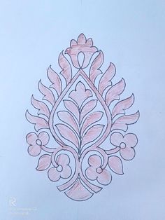 a drawing of an ornate design in pink and grey on a white sheet of paper