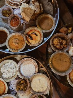 several plates filled with different types of food