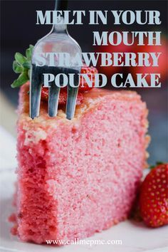 a piece of strawberry pound cake with a fork stuck in it