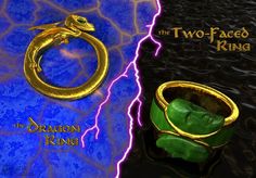 the two - faced ring is shown in front of a blue background with water and lightning