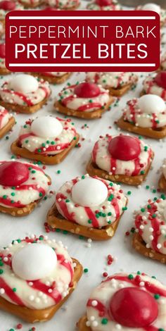 peppermint bark pretzel bites with white and red sprinkles