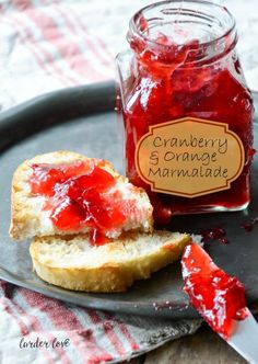 cranberry orange marmalade on a plate with bread