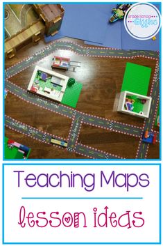 a table with legos on it and the words teaching maps lesson ideas written below