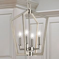 Urban Ambiance - Chandelier - UHP4566 Modern Indoor Chandelier, 18 - 3/8''H x 14 - 1/4W x 14 - 1/4''D, Brushed Nickel Finish, Spartanburg Collection - Indoor Chandelier, Oak Panels, Urban Loft, Small Rings, Flush Mount Lighting, Clean Modern, Sloped Ceiling, Flush Mount Ceiling, Faux Wood