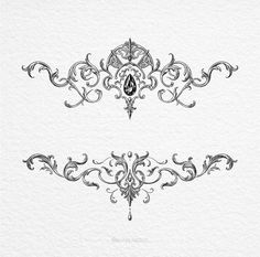 two ornate designs on white paper