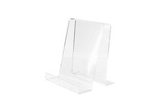 a clear acrylic sign holder on a white background