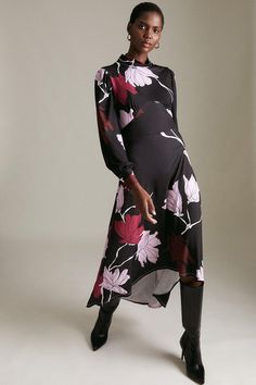 Funnel Neck High Low Hem Jersey Midi Dress Gorgeous Black Dress, Karen Millen Dress, Beaded Maxi Dress, Printed Tunic Dress, Silk Cocktail Dress, Fitted Midi Dress, Red Cocktail Dress, Bodycon Floral Dress, Knitted Bodycon Dress