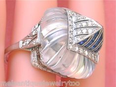 FINEST ART DECO 2ctw DIAMOND .70ctw SAPPHIRE ROCK CRYSTAL HUGE RING Huge Diamond Rings, Huge Ring, Rock Crystal Jewelry, Huge Rings, Crystal Ring, Fine Rings, Art Deco Jewelry