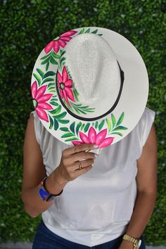 This women's hat is hand embroidered in Mexico. Hand Painted Brimmed Hat For Vacation, Hand Painted Brimmed Bohemian Straw Hat, Mexican Hand Painted Hats, Adjustable Hand-painted Sun Hat For Summer, Bohemian Hand-painted Hats For Country Events, Mexican Hat, Painted Hats, Sun Hats, Hats For Women