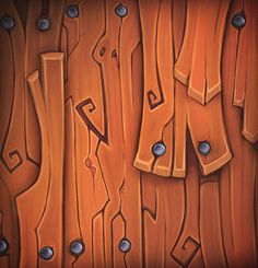 an abstract painting of wooden boards with metal rivets