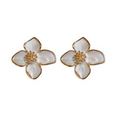 Material: Alloy Color: White Fashion Element: Flowers Style: Fashion OL White Flower-shaped Trendy Earrings, Trendy White Flower-shaped Earrings, Trendy White Earrings With Flower Charm, Trendy White Flower Earrings For Gift, Trendy White Flower Earrings As Gift, Small Earrings, Red Flower, White Fashion, Three Dimensional