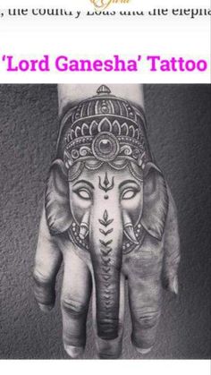 lord ganesha's tattoo on his hand with the words lord ganesha '