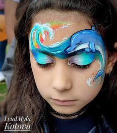 Dolphin Face Paint, Kids Halloween Face, Mermaid Face Paint, Animal Face Paintings, Festival Face Paint, Cheek Art, Face Painting Tutorials, Princess Face, Festival Face