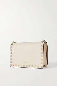 VALENTINO GARAVANI Rockstud leather clutch | NET-A-PORTER Designer White Leather Clutch, Valentino Garavani Bag, Leather Clutch, Net A Porter, Valentino Garavani, Women Collection, Soft Leather, Luxury Design, Clutch Bag