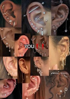 many different types of ear piercings with the word you on them in multiple pictures