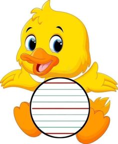 a yellow duck holding a blank paper in its paws and smiling at the camera royalty illustration