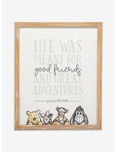 winnie the pooh and friends quote framed in wooden frame with hand painted animals on it