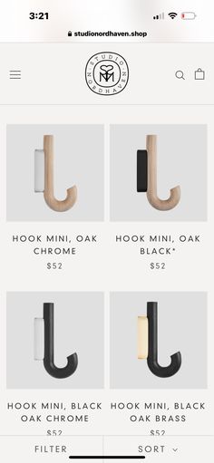 several different types of hooks on the wall