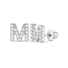 Your little girl will shine with this adorable pair of initial letter earrings. A small pair of earrings that feature the initial letter "M" encrusted with clear cubic zirconia stones. Made from a hypoallergenic 925 sterling silver, these studded earrings also feature a safe and comfortable screw back post. These alphabet letter earrings make a great gift for any girl, especially for a beautiful classic look. A complimentary gift box is included for easy gifting! Size: one size.  Gender: female. Studded Earrings, Initial M, Letter Earrings, Initial Earrings, Earrings For Girls, Project Board, Sterling Silver Initial, Accessories Packing, Initial Letter