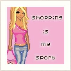 a woman in pink shirt and jeans holding a bag with the words shopping is my sport