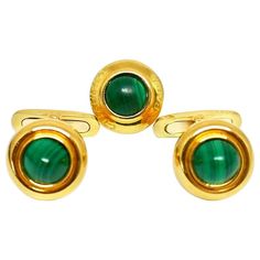 A beautiful set of cufflinks and a tie tack from Chaumet (Paris). Made of 18k yellow gold and malachite. Stamped with the Chaumet maker's mark, a hallmark for 18k gold and a serial number. The tie tack has a Chaumet Paris engraving on the front part. Measurements: height above the wrist is 1", the diameter is 0.5". Total weight is 15.1 grams. Place Vendome, Tack Sets, Vintage Tie, Tie Tack, Maker's Mark, Vintage Yellow, Jewelry Creation, Parisian Style, Makers Mark