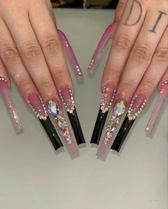 Acrylic Nails Coffin Pink, Long Square Acrylic Nails, Unique Acrylic Nails, Bling Acrylic Nails, Dry Nails, Pink Acrylic Nails