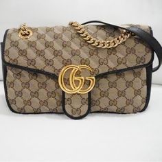 Brand: Gucci Size: Small Color: Gold, Tan, Black Excellent Condition Gucci Bags, Gg Marmont, Black Excellence, Gucci Bag, Bag Lady, Italy, Gucci, Gold, Black