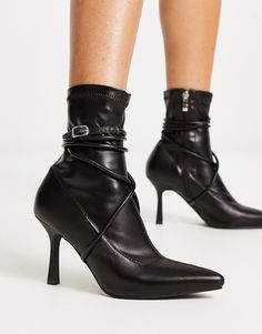 Shoes by Raid Level up Zip-side closure Wraparound, pin-buckle strap Pointed toe Mid point heel Stiletto Ankle Boots, Chunky Ankle Boots, Western Shoes, Platform Shoes Heels, Mid Heel Boots, Platform Heels Boots, High Ankle Boots, Heels High, Shoes Boots Ankle