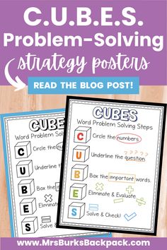 CUBES word problem-solving strategy posters Cubes Math Strategy, Cubes Strategy, Math Strategies Posters, Word Problem Strategies, Cubes Math, Problem Solving Strategies, Solving Word Problems