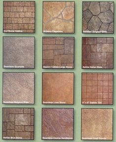 the different types of stone tiles are shown in this image, including brown and tan colors