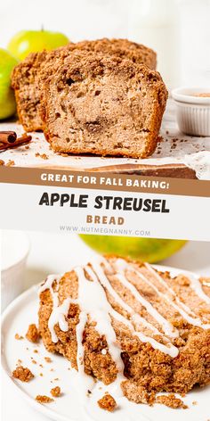 an apple streusel is sitting on a plate