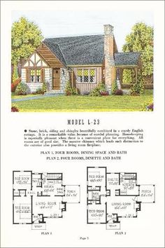 an old house with two story and three bedroom plans on the front, second floor