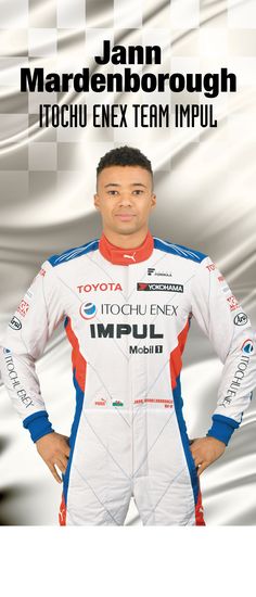 a man standing in front of a white and blue background with the words, james mardenbrough hocchu enex team impul