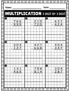 a printable worksheet for multiplication 3 digit by 3 digit