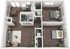 an overhead view of a two bedroom apartment