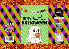 halloween candy bar wrapper with an image of a ghost holding a pumpkin