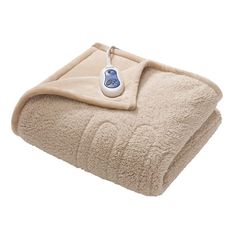 an image of a towel with a button on the front and back side that is folded up