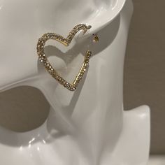 Baublebar Heart Clear Crystal Earrings Brand New So Pretty And Sparkly Gold Open Heart Earrings For Party, Valentine's Day Heart Shaped Hoop Earrings For Party, Valentine's Day Heart Hoop Earrings For Party, Open Heart Charm Jewelry For Party, Metal Open Heart Earrings For Anniversary, Heart-shaped Metal Hoop Earrings For Parties, Silver Open Heart Earrings For Party, Gold Hoop Earrings With Heart Charm For Party, Glamorous Silver Heart Earrings For Anniversary