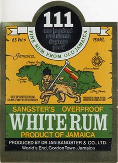 the label for san francisco's overproff white rum, produced by jamaica