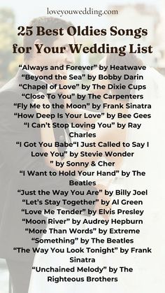 the 25 best oldies songs for your wedding list, with text overlaying