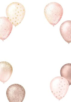 pink and gold balloons floating in the air with confetti sprinkles