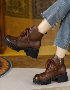 Women's Vintage Lace up Chunky Mary Jane — Obiono Mary Jane Boots, Obiono Shoes, Summer Boots, Chunky Heels Sandals, Aesthetic Shoes, Kinds Of Shoes, Jane Shoes, Winter Boots Women, Womens Sandals Flat