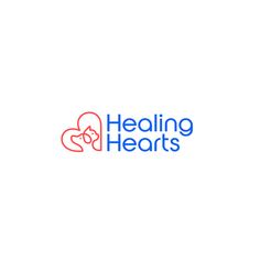 the logo for healing hearts is shown in red, blue and orange colors on a white background