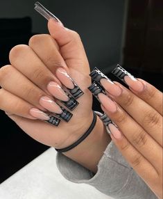 Black Acrylic Nails, Long Square Acrylic Nails, Bling Acrylic Nails, Pink Acrylic, Square Acrylic Nails, Pretty Acrylic Nails, Summer Nail