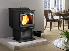 a wood burning stove in a living room