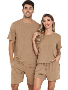 PRICES MAY VARY. Material: Stay cool and comfortable with our Ice Silk Ribbed Weave Pajama, featuring a luxurious blend of breathable ice silk fabric and a textured ribbed weave design. Feature: Couples 2 Piece Lounge Sets,, Loose ribbed pajama sets, Crew neckline matching outfits sets, Short sleeve Tops, Adjustable drawstring shorts with pocket, simple and comforty for your leisure time. Experience ultimate relaxation in our Ice Silk Ribbed Weave Sleepwear, crafted with a unique combination of Cheap Cotton Pajama Shorts For Workout, Cheap Pajama Shorts For Women For Lounging, Cheap Brief Pajama Shorts For Loungewear, Cheap Fitted Pajama Shorts For Beach, Cute Cheap Pajama Shorts For Beach, Cheap Athleisure Pajama Shorts, Cheap Casual Pajama Shorts With Pockets, Cheap Short Sleeve Sleepwear For Loungewear, Cheap Playful Short Set For Playwear