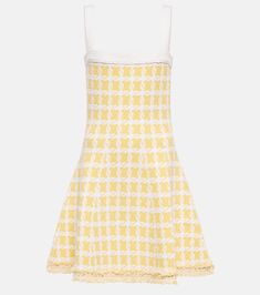 Gingham Tweed Minidress in Yellow - Oscar De La Renta | Mytheresa Yellow Gingham, Yellow Outfit, Gingham Dress, New Wardrobe, Dream Dress, Flare Skirt, Brandy Melville, Aesthetic Clothes, Pretty Outfits