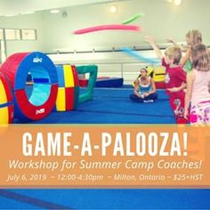 children playing in an indoor gym with the words game - a - palozoa workshop for summer camp coaches