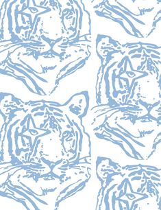 a blue and white drawing of two tigers