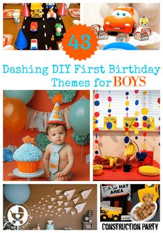 a collage of photos with the words dashing diy first birthday themes for boys